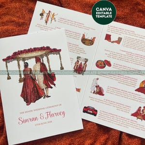 DIGITAL Indian Wedding Order of Service, Illustrated Hindu Ceremony Program. Canva Download
