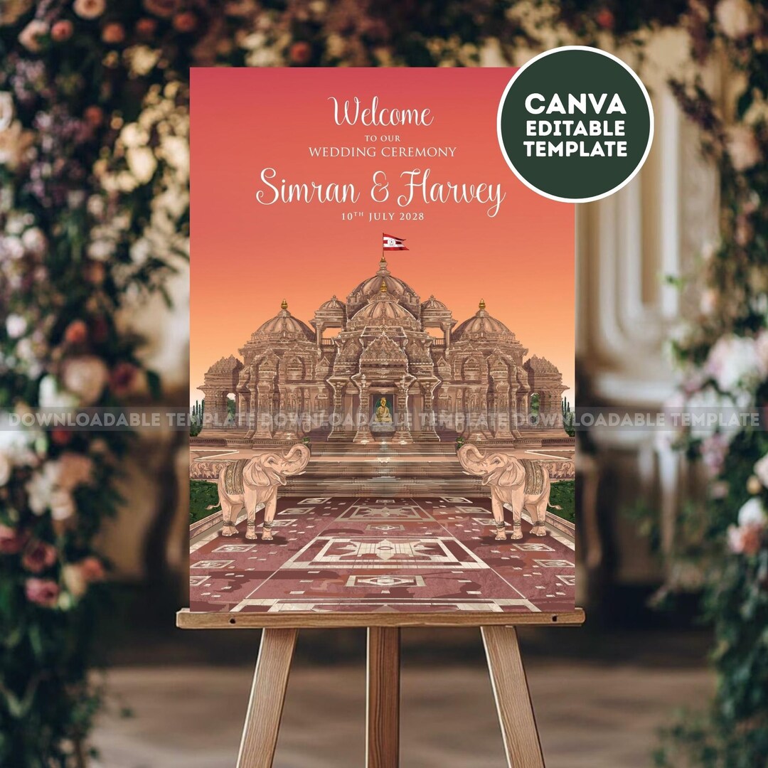 BAPS Swaminarayan Temple Wedding Welcome Sign – Editable Indian Hindu ...
