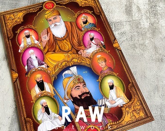 Sikh Guru Nanak A4 Artwork, Golden Temple Wall Art Print