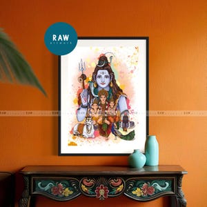 Impression d&#39;art de la famille Lord Shiva : art mural abstrait dieu hindou