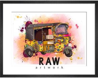 Tuk Tuk Colour Artwork, Tuk Tuk Wallart, Rickshaw Artwork, Rickshaw India, India Art, Indian Heritage