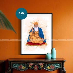 Guru Nanak Artwork, Guru Nanak Colourful, Guru Nanak WallArt, Sikh Gift, Sikh Painting, Abstract Golden Temple. Ik Onkar