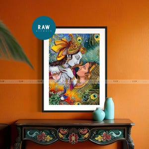 Lámina artística de Radha Krishna: Arte mural colorido de la diosa hindú (A4)
