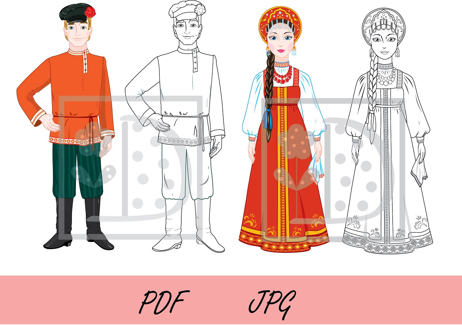 Costumes for coloring Russian national costumes for coloring | Etsy