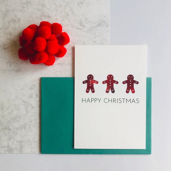 Christmas Card Pack, Single or Packs of Gingerbread Charity Foiled Christmas Card, Christmas Card, Fun Christmas Card
