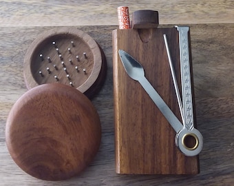 Dark Wood Dugout with One Hitter Pipe, Herb Grinder and Tamper Tool - Perfect Gift and Starter Set