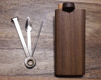 Black Walnut Wood Dugout with One Hitter Pipe and Tamper Tool - Perfect Gift and Starter Set - Option to add Grinder