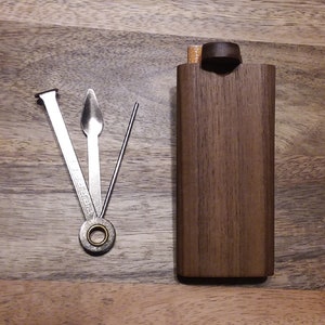 Black Walnut Wood Dugout with One Hitter Pipe and Tamper Tool - Perfect Gift and Starter Set - Option to add Grinder