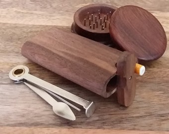 Black Walnut Dugout with One Hitter Pipe and Tamper Tool - Perfect Gift and Starter Set
