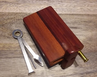 Rosewood Dugout with One Hitter Pipe and Tamper Tool - Perfect Gift and Starter Set - Option to add Grinder