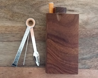 Dark Wood Dugout with One Hitter Pipe and Tamper Tool - Perfect Gift and Starter Set - Option to add Grinder