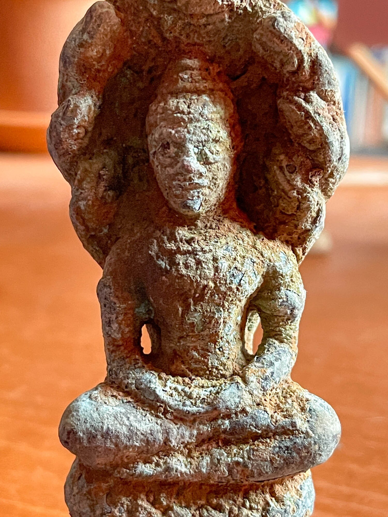 Rare Statue de Bouddha Naga en Bronze Vintage, Authentique Thaïlande, Provenant La Main, Sanctuaire 