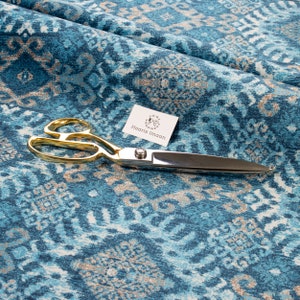 Printed Blue Vintage Velvet Upholstery fabric by the Metre, Soft material, Plush velvet, ideal for soft furnishings