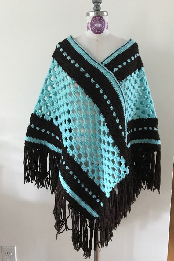 Vintage 1970s homemade crocheted poncho