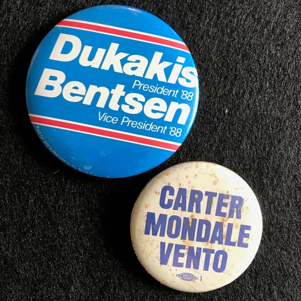 Vintage Democratic campaign/coattail buttons lot - Dukakis Bentsen/ Carter Mondale Vento