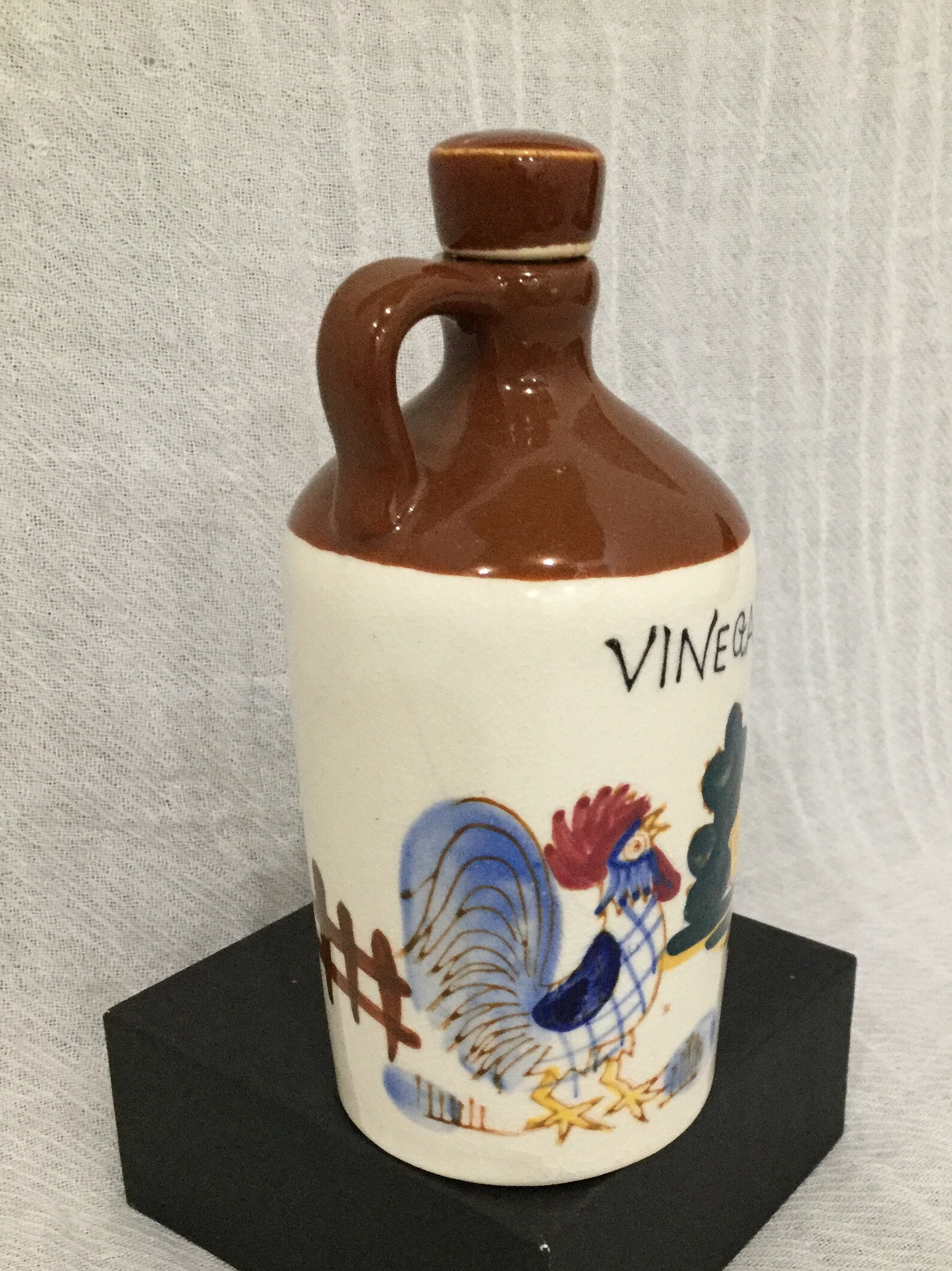 Vintage Stoneware folk art Vinegar jug with topper Etsy