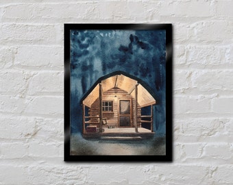Adirondack Print - Cabin in the Woods - Adirondack Watercolor - Adirondack Mountains - Watercolor Painting