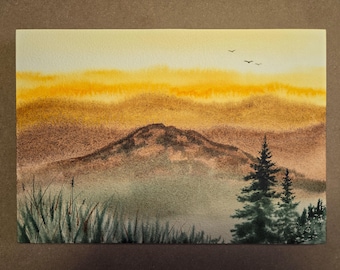 Abstract Watercolor Mountains - Original Watercolor Painting - Adirondack Mountains Nature Landscape - Wall Art