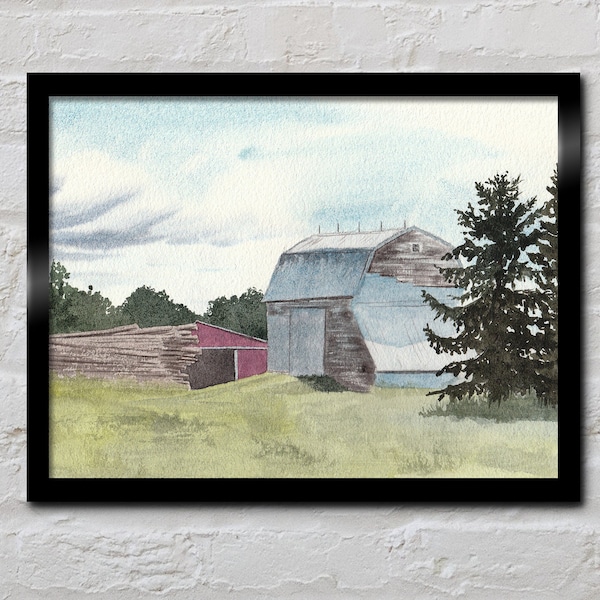 White Wash Barn - Original Painting - Watercolor Print