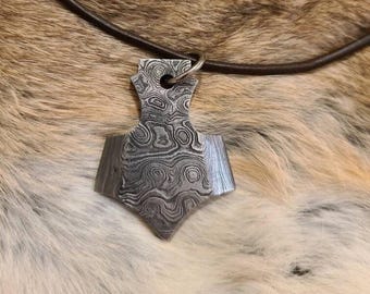 Damascus Steel Mjolnir Pendant | Thor’s Hammer Viking Necklace, Norse Mythology Jewelry