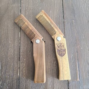 Folding Wood Beard Comb with Custom Engraving Options