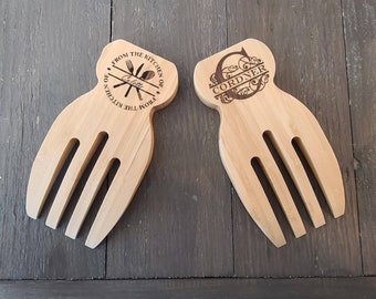 Personalized Salad Hands, Salad Tongs, Kitchen Utensils
