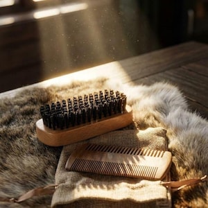 Custom Engraved Boar Hair Brush and Walnut Comb Set
