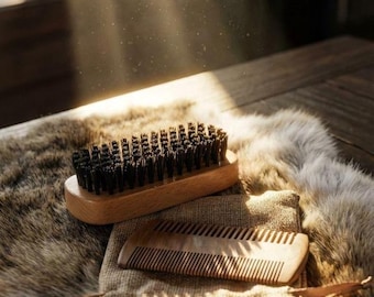 Custom Engraved Boar Hair Brush and Walnut Comb Set