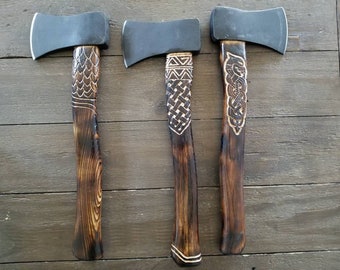 Custom Carved Throwing Hatchet, Laser Etching and Hand Carved options available