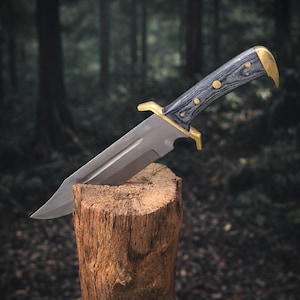 Handmade Bowie Knife with Wood Handle & Brass Guard - Hunting, Camping, Survival Knife