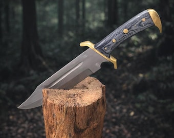 Handmade Bowie Knife with Wood Handle & Brass Guard - Hunting, Camping, Survival Knife
