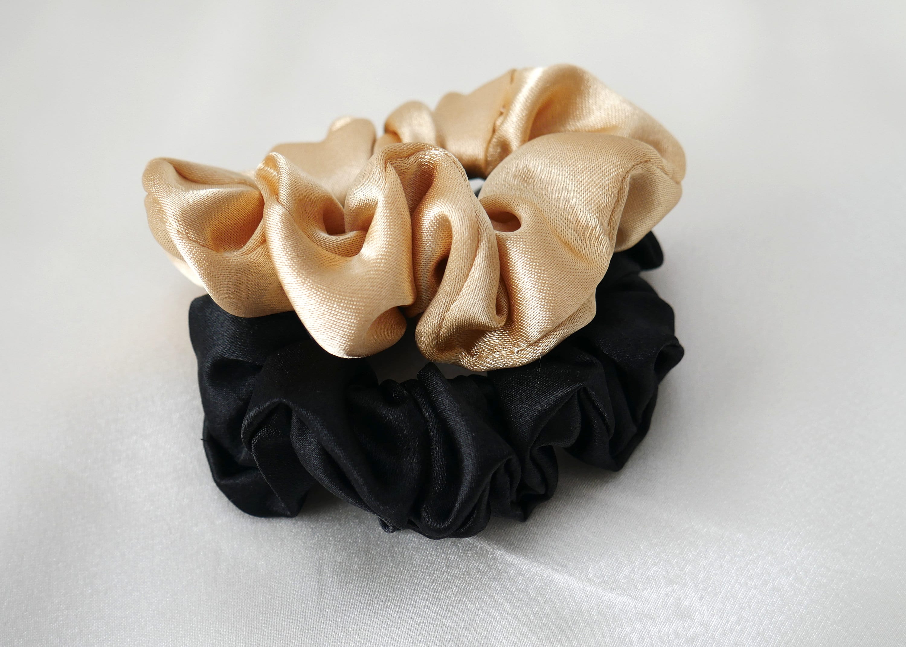 Set of Two Black and Gold Satin Scrunchies - Etsy