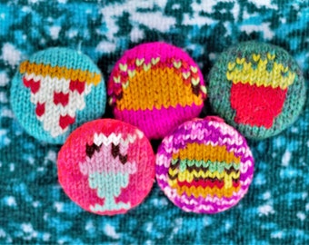 Button Brooches Fast Food Set Knitting Pattern