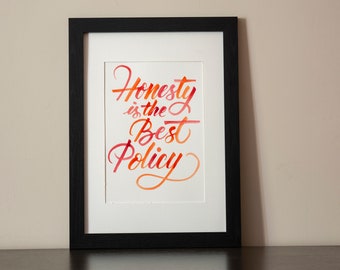 Lettering wall decor, Honesty is the Best Policy,  Watercolour Lettering, Handwritten calligraphy quote