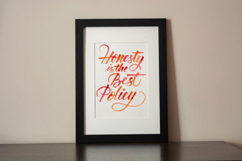 Lettering wall decor, Honesty is the Best Policy, Watercolour Lettering, Handwritten calligraphy quote image 1