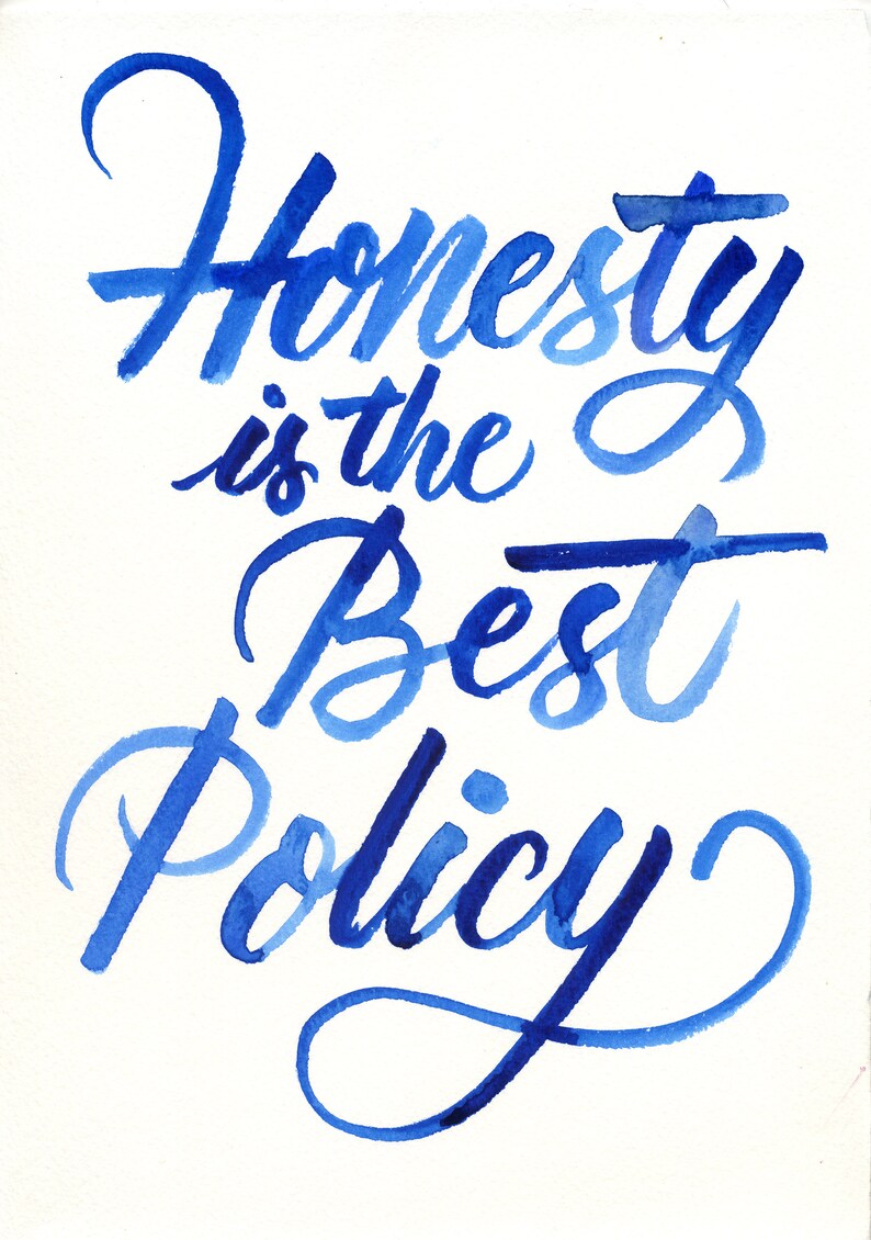 Lettering wall decor, Honesty is the Best Policy, Watercolour Lettering, Handwritten calligraphy quote BLUE 1