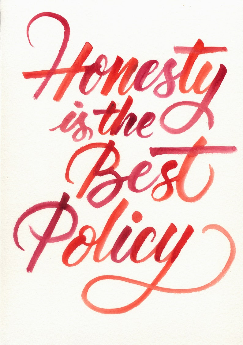 Lettering wall decor, Honesty is the Best Policy, Watercolour Lettering, Handwritten calligraphy quote RED 1