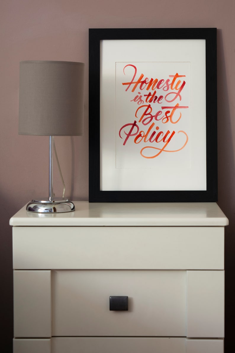 Lettering wall decor, Honesty is the Best Policy, Watercolour Lettering, Handwritten calligraphy quote image 6