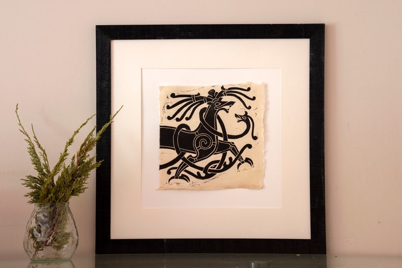 Norse art, Norse Decor, Celtic Wall Art, Ringerike style, Deer and serpent intertwined image 3