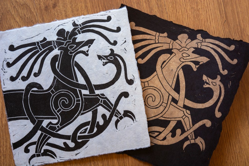 Norse art, Norse Decor, Celtic Wall Art, Ringerike style, Deer and serpent intertwined Both