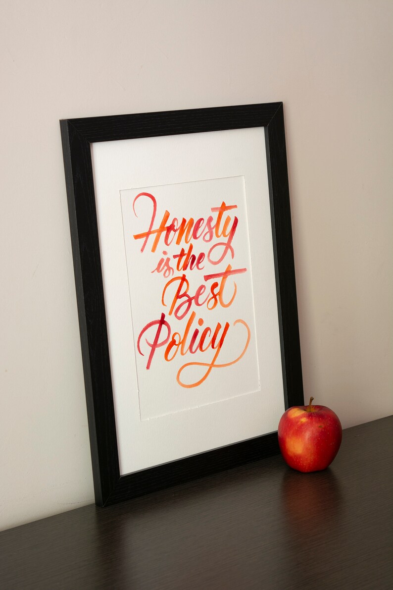 Lettering wall decor, Honesty is the Best Policy, Watercolour Lettering, Handwritten calligraphy quote image 7