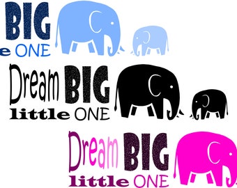 Nursery SVG, Dream big little one, Elephant clip art, stars cut file, Kids room, pink blue wall art, digital download, editing enabled