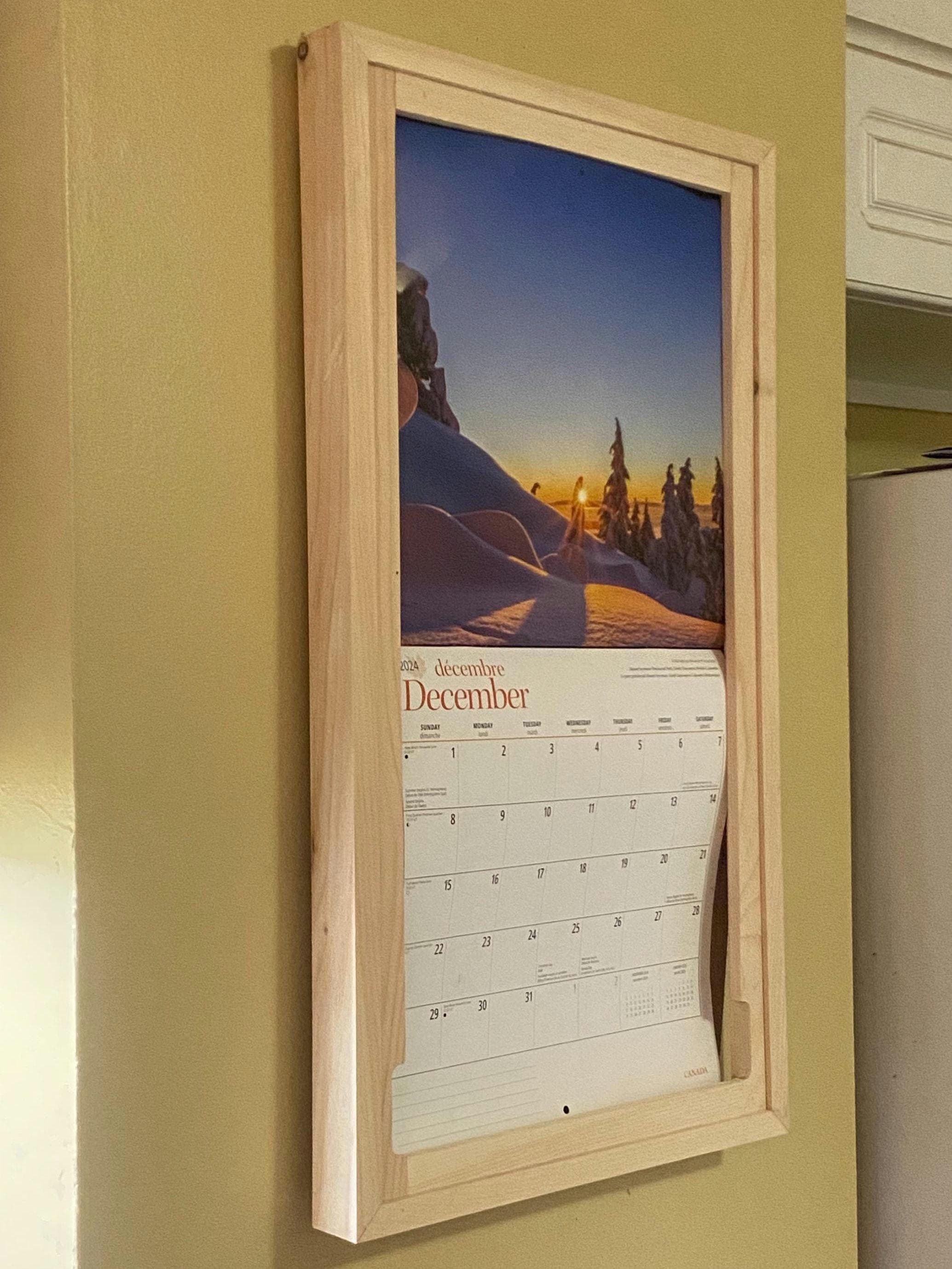 Wooden Calendar Frame Front Loading Wall Calendar Holder Display Decor ...