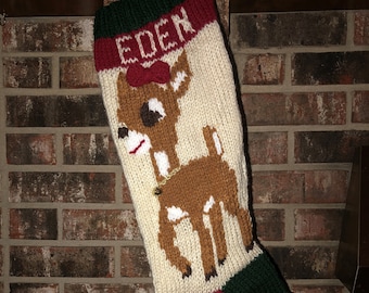 Reindeer Girl Knit Stocking                DIGITAL PATTERN ONLY