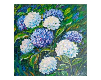 Hydrangea Painting Impasto Floral Original Art Pink Flower Wall Art ...