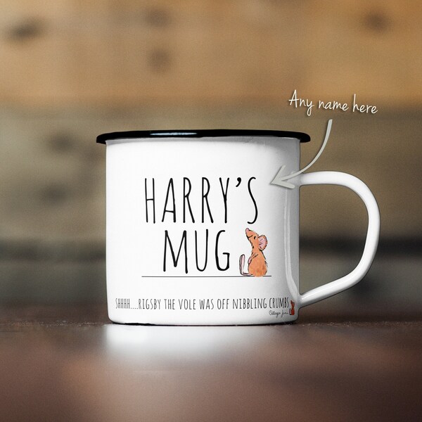 Personalised Rigsby the Vole Enamel Mug