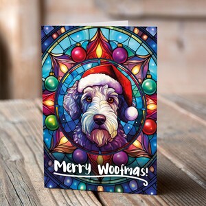 Carte de Noël Bedlington terrier dans un bonnet de Noel