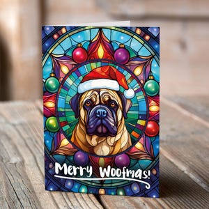 Carte de Noël Bull Mastiff dans un bonnet de Noel