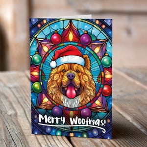 Carte de Noël Chow Chow dans un bonnet de Noel