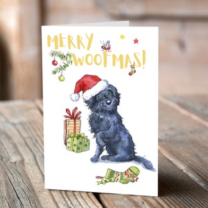 Cartolina di Natale nera Labradoodle
